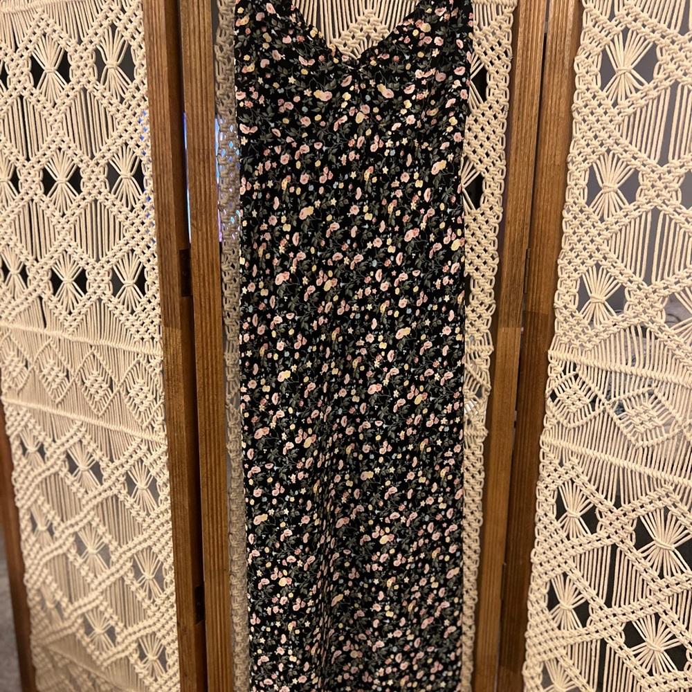 Abercrombie Fitch Black Floral Maxi Dress with Adjustable Tie Back Straps